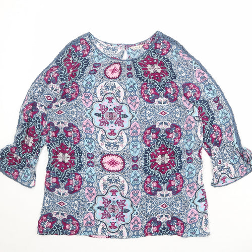 M&Co Womens Multicoloured Geometric Viscose Basic Blouse Size 10 Round Neck