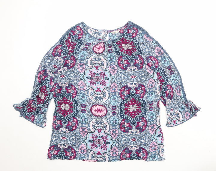 M&Co Womens Multicoloured Geometric Viscose Basic Blouse Size 10 Round Neck