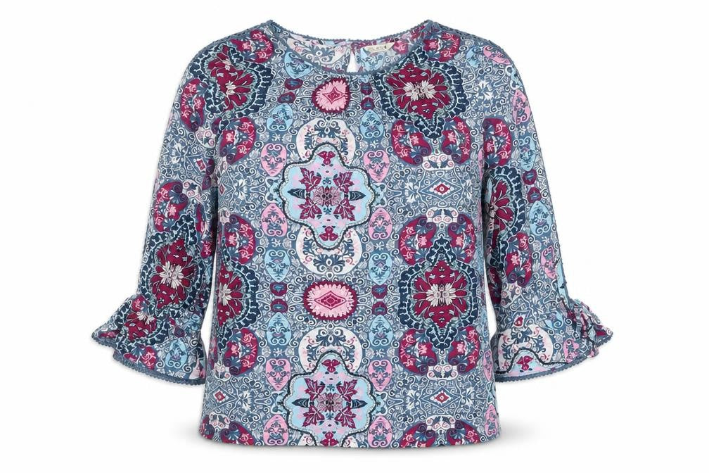 M&Co Womens Multicoloured Geometric Viscose Basic Blouse Size 10 Round Neck