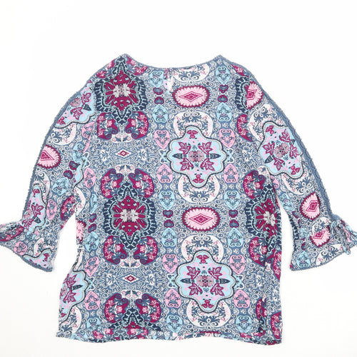 M&Co Womens Multicoloured Geometric Viscose Basic Blouse Size 10 Round Neck