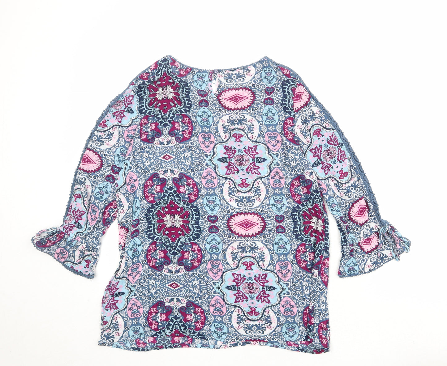M&Co Womens Multicoloured Geometric Viscose Basic Blouse Size 10 Round Neck