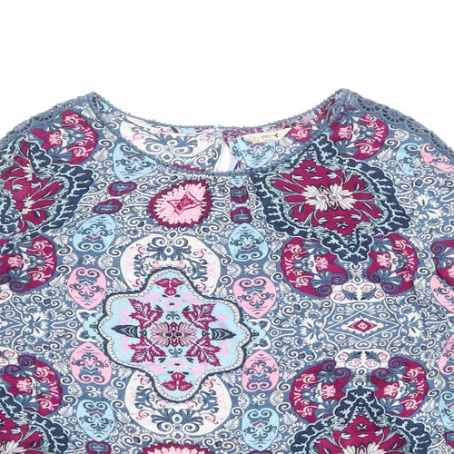 M&Co Womens Multicoloured Geometric Viscose Basic Blouse Size 10 Round Neck