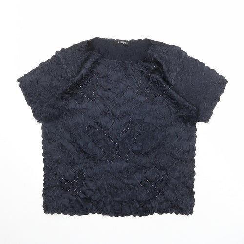 Molly Jo Womens Black Polyester Basic T-Shirt Size M Round Neck