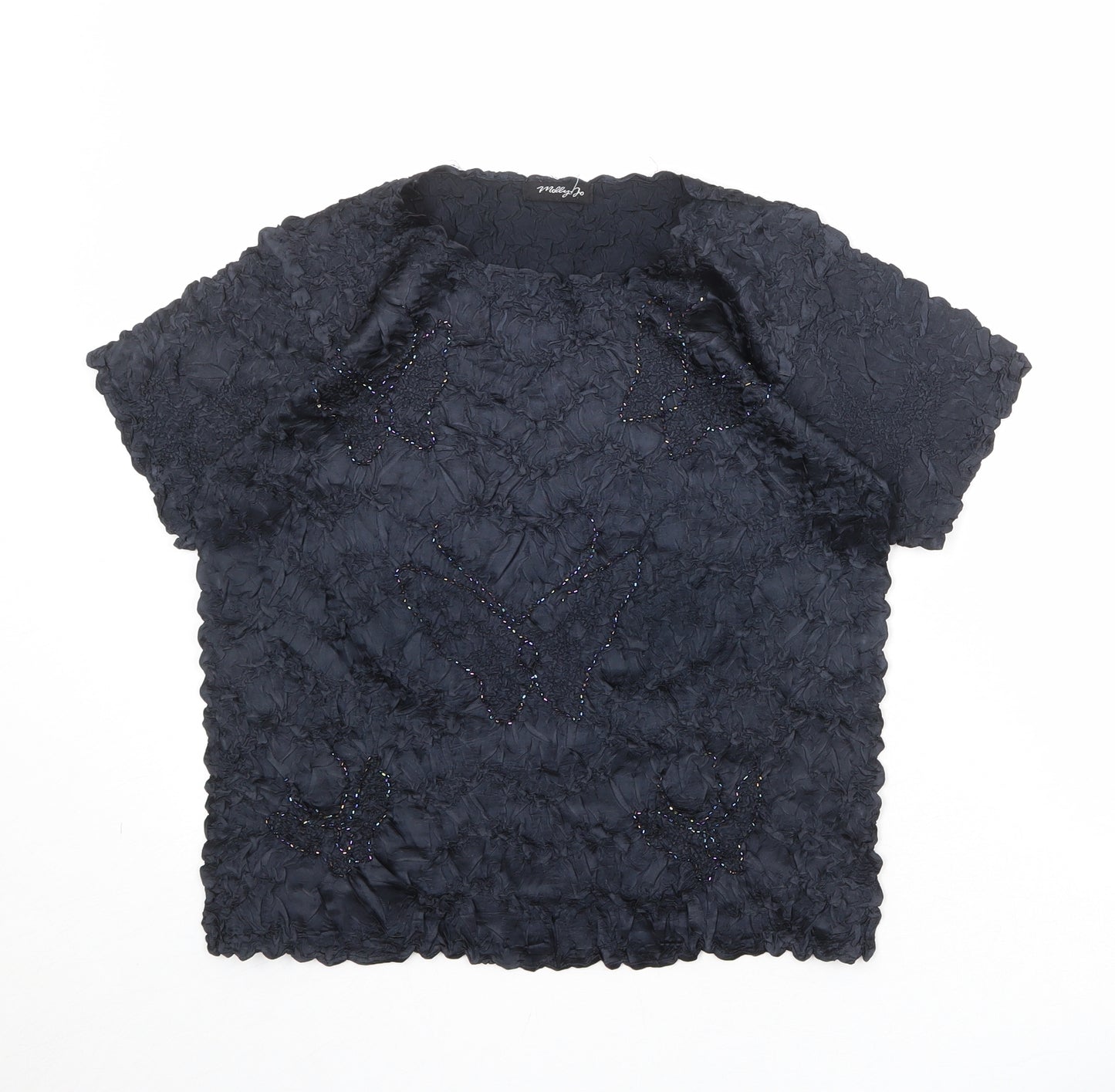 Molly Jo Womens Black Polyester Basic T-Shirt Size M Round Neck