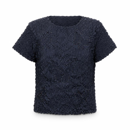Front view of Molly Jo women’s black polyester basic t-shirt, size M, round neck