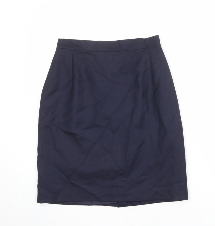 Henry White Womens Blue Wool A-Line Skirt Size 12 Zip