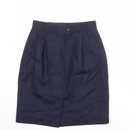 Henry White Womens Blue Wool A-Line Skirt Size 12 Zip