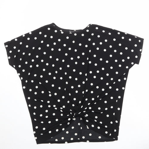 Just Elegance Womens Black Polka Dot Polyester Basic T-Shirt Size S Round Neck - Knot Front