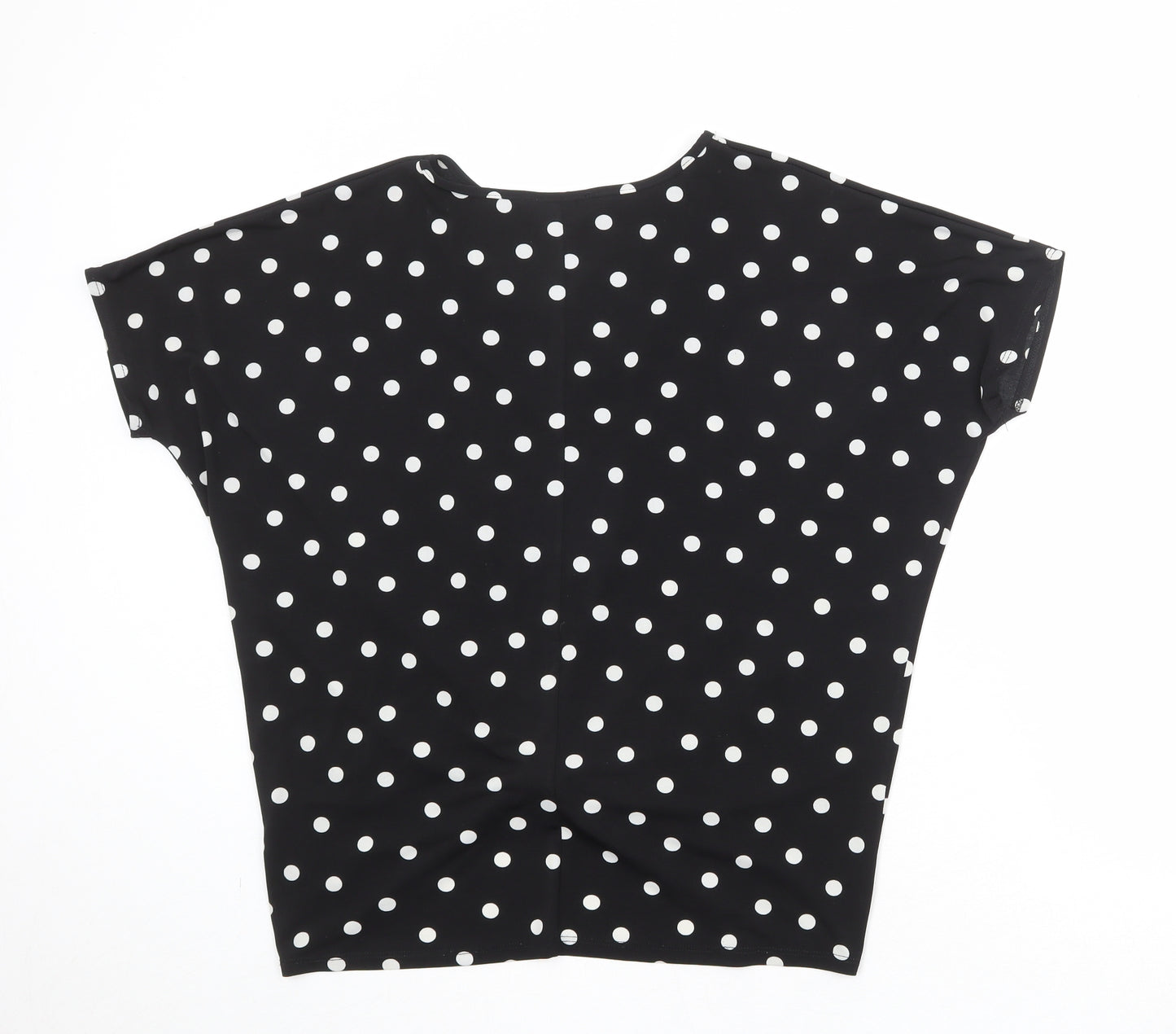 Just Elegance Womens Black Polka Dot Polyester Basic T-Shirt Size S Round Neck - Knot Front