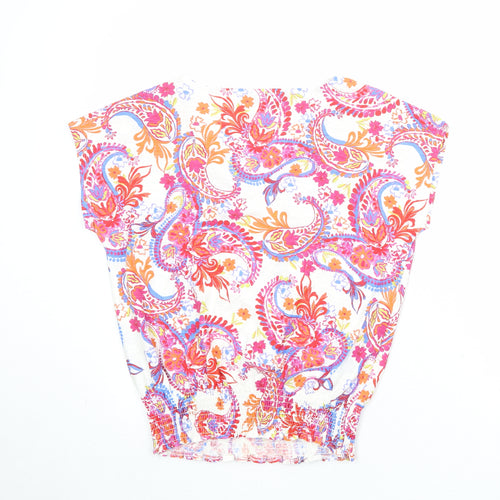 M&Co Womens Multicoloured Paisley 100% Cotton Basic Blouse Size 10 V-Neck