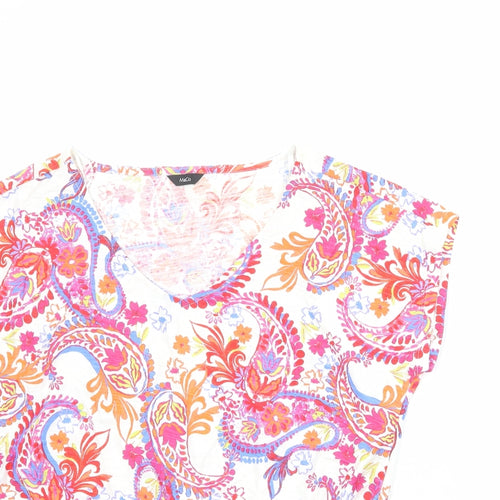 M&Co Womens Multicoloured Paisley 100% Cotton Basic Blouse Size 10 V-Neck