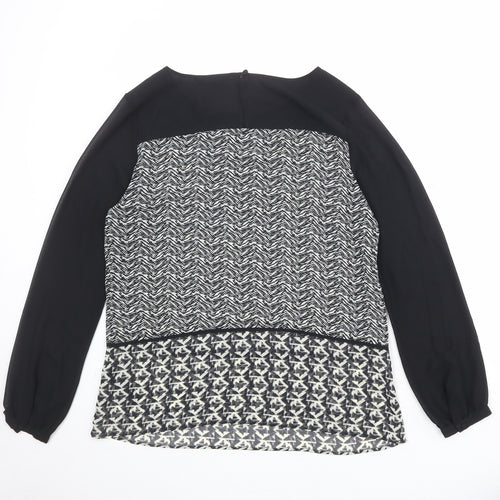Marks and Spencer Womens Black Geometric Polyester Basic Blouse Size 12 Boat Neck