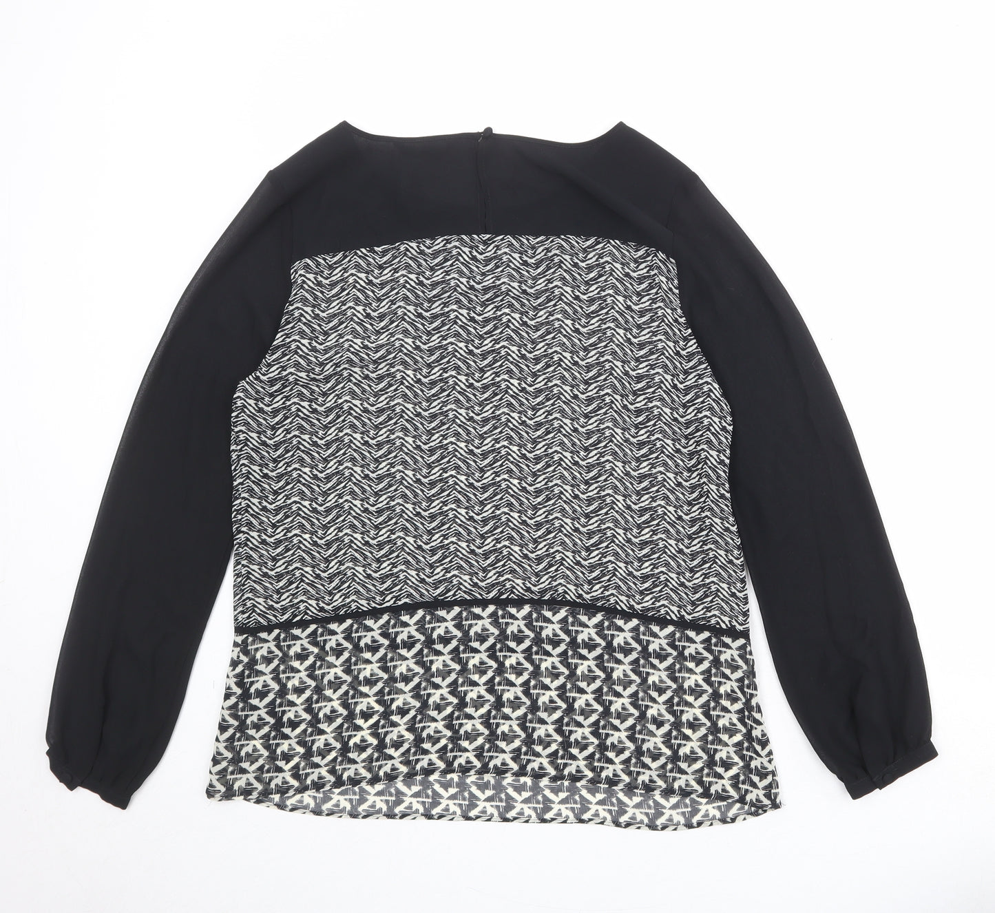 Marks and Spencer Womens Black Geometric Polyester Basic Blouse Size 12 Boat Neck