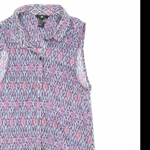 H&M Womens Multicoloured Geometric Polyester Basic Button-Up Size 6 Collared