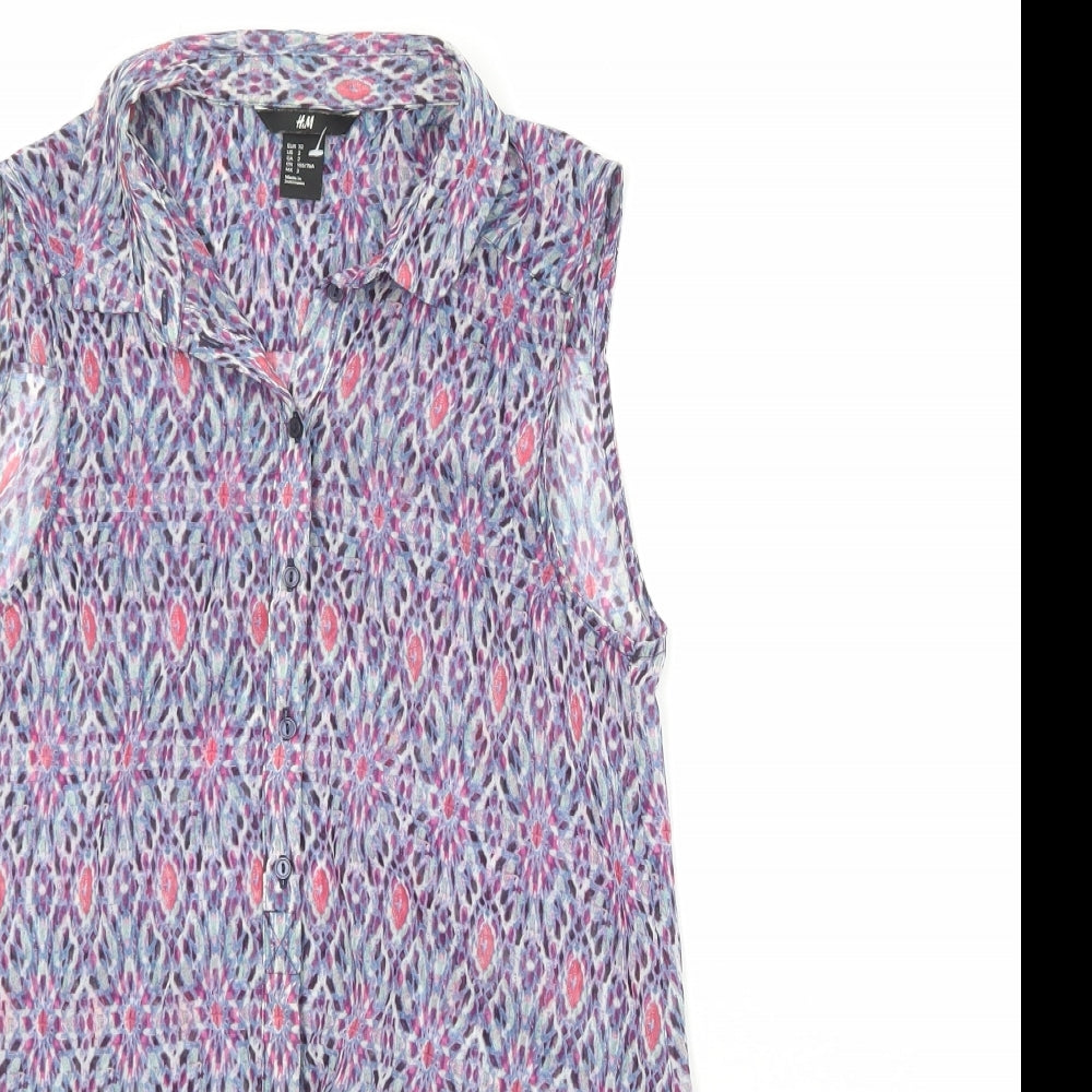 H&M Womens Multicoloured Geometric Polyester Basic Button-Up Size 6 Collared