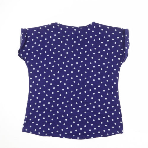 Original Womens Blue Polka Dot Polyester Basic T-Shirt Size 18 Round Neck