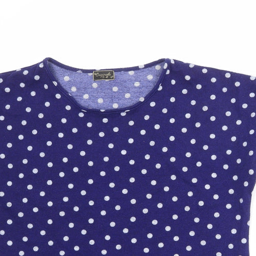 Original Womens Blue Polka Dot Polyester Basic T-Shirt Size 18 Round Neck