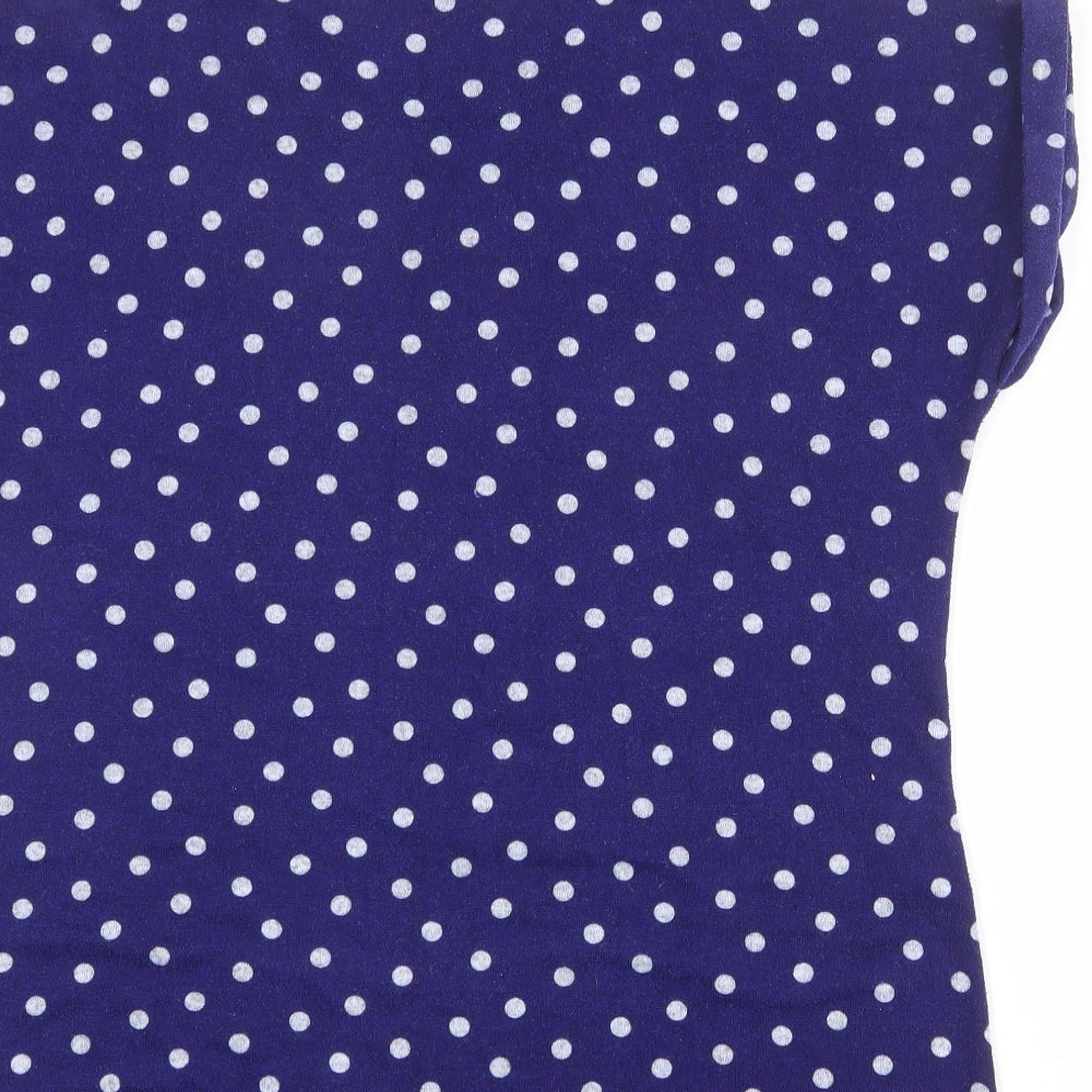 Original Womens Blue Polka Dot Polyester Basic T-Shirt Size 18 Round Neck