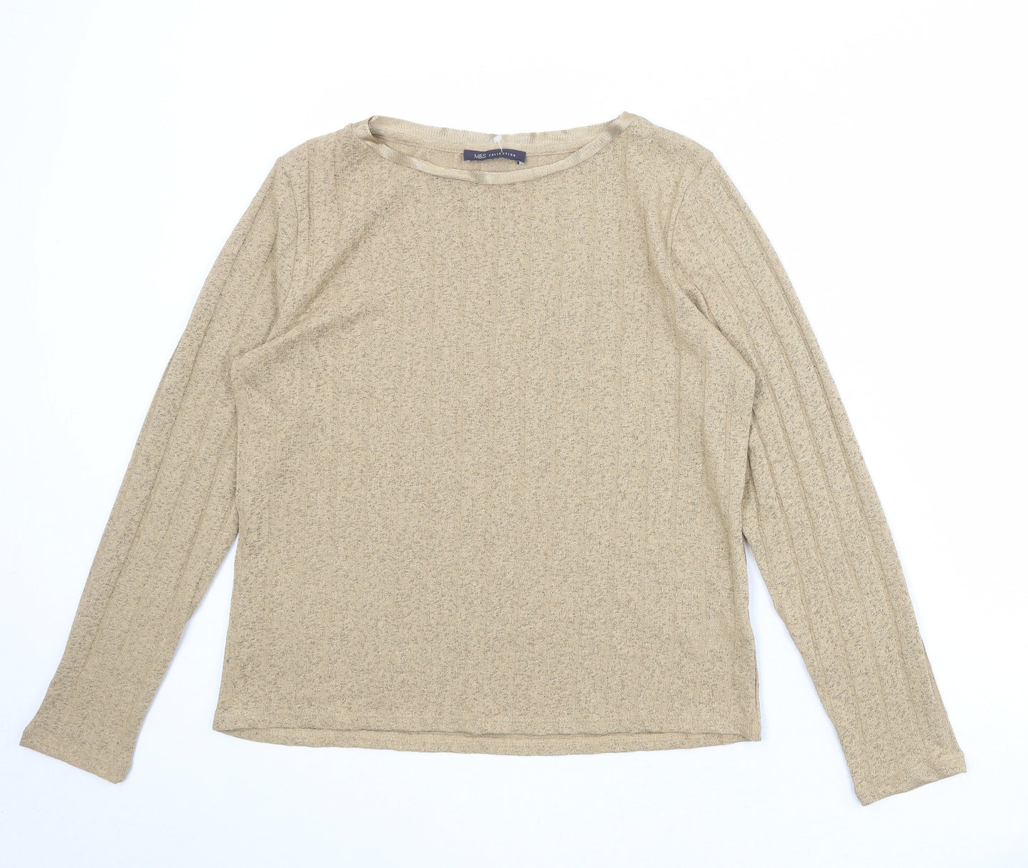 Marks and Spencer Womens Beige Polyester Basic T-Shirt Size 14 Boat Neck