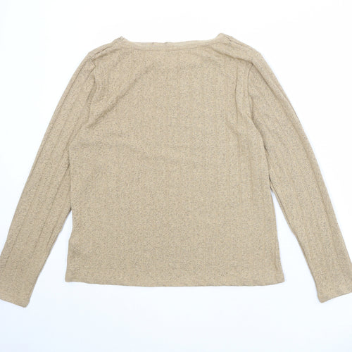 Marks and Spencer Womens Beige Polyester Basic T-Shirt Size 14 Boat Neck