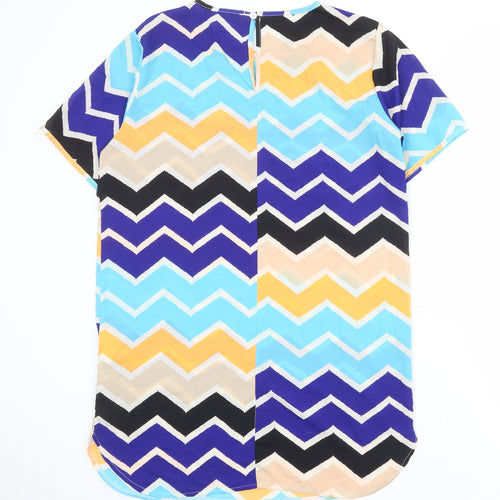 Boohoo Womens Multicoloured Geometric Polyester A-Line Size 14 Round Neck Button