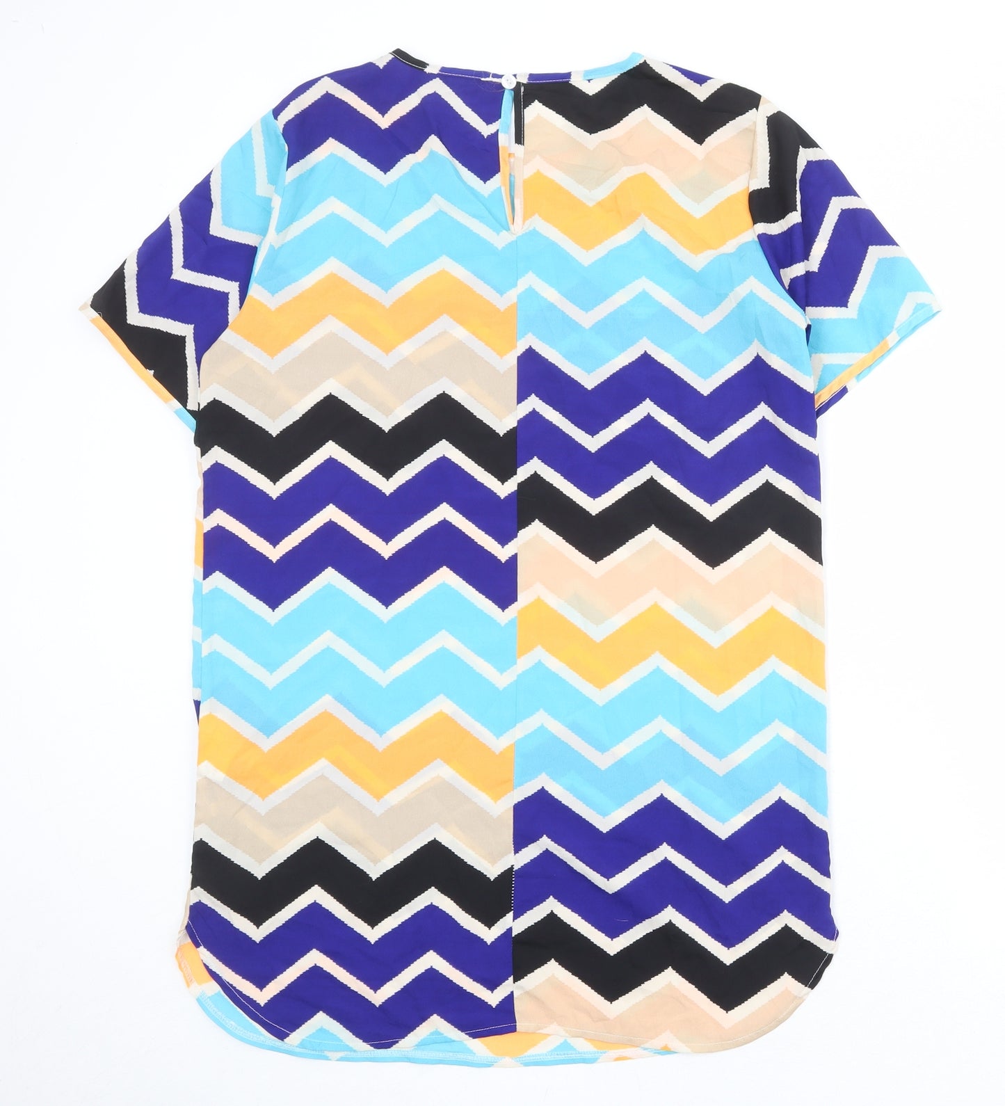 Boohoo Womens Multicoloured Geometric Polyester A-Line Size 14 Round Neck Button