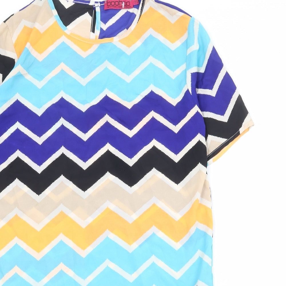 Boohoo Womens Multicoloured Geometric Polyester A-Line Size 14 Round Neck Button