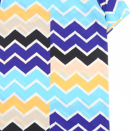 Boohoo Womens Multicoloured Geometric Polyester A-Line Size 14 Round Neck Button