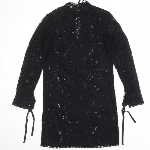 H&M Womens Black Polyester A-Line Size 8 V-Neck Tie