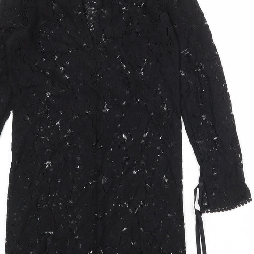 H&M Womens Black Polyester A-Line Size 8 V-Neck Tie