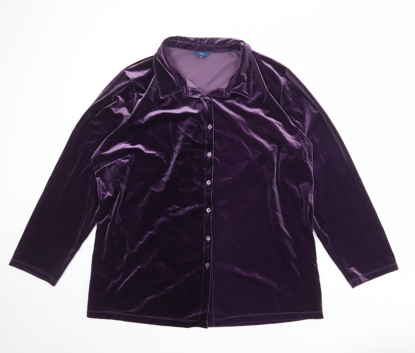 Cotton Traders Womens Purple Polyester Basic Button-Up Size 22 Collared