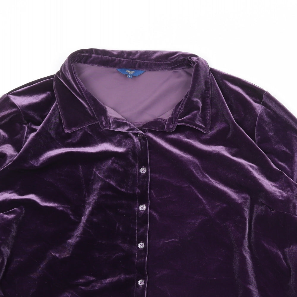 Cotton Traders Womens Purple Polyester Basic Button-Up Size 22 Collared
