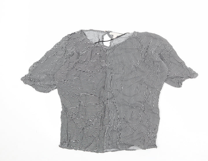Esprit Womens Black Striped Viscose Basic Blouse Size S Boat Neck