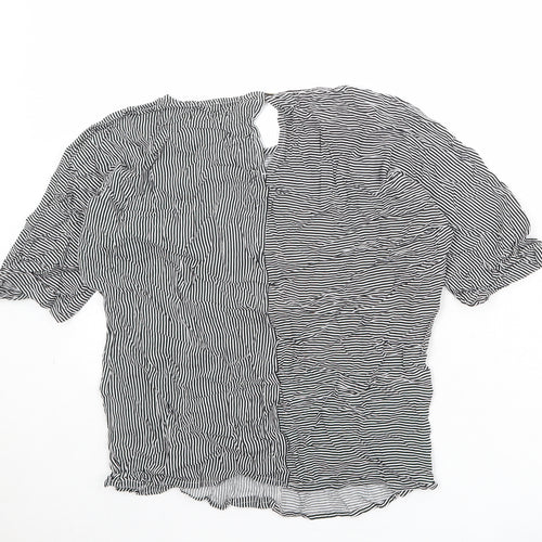 Esprit Womens Black Striped Viscose Basic Blouse Size S Boat Neck