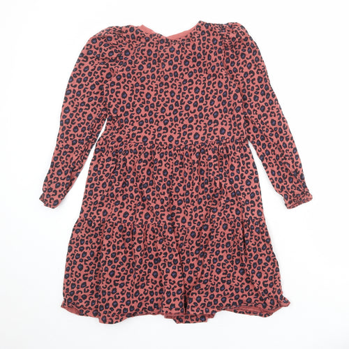NEXT Girls Pink Animal Print 100% Cotton T-Shirt Dress Size 11 Years Round Neck Pullover - Leopard Print