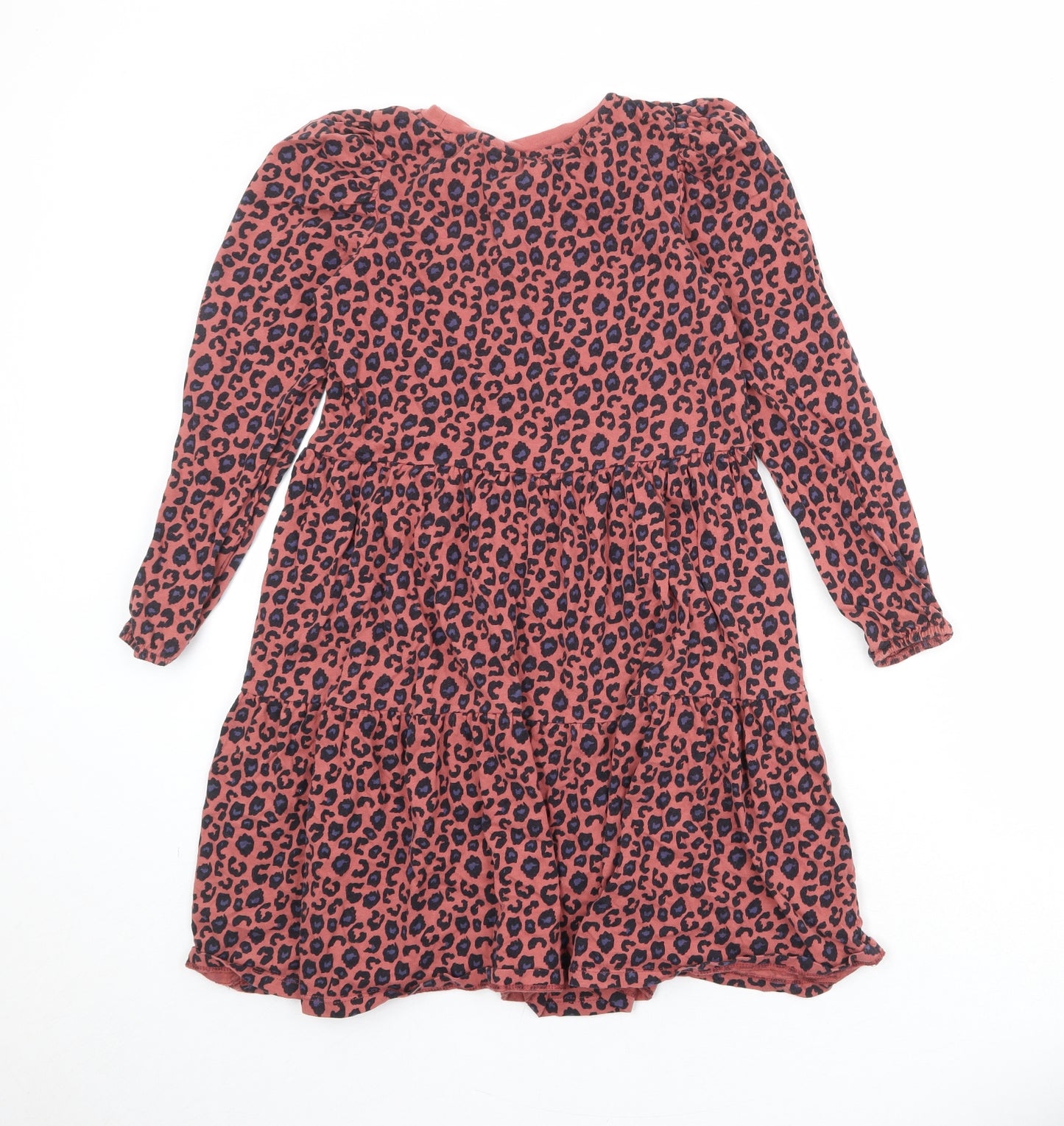 NEXT Girls Pink Animal Print 100% Cotton T-Shirt Dress Size 11 Years Round Neck Pullover - Leopard Print