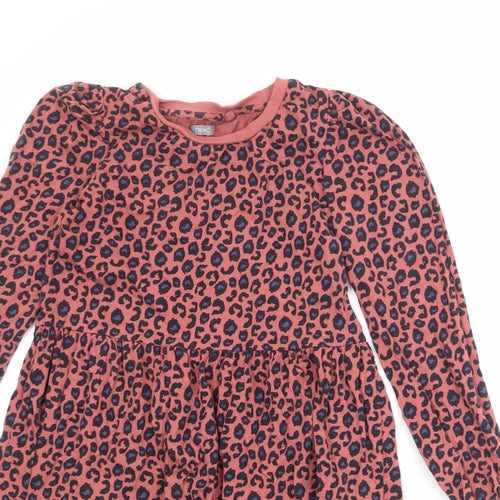 NEXT Girls Pink Animal Print 100% Cotton T-Shirt Dress Size 11 Years Round Neck Pullover - Leopard Print