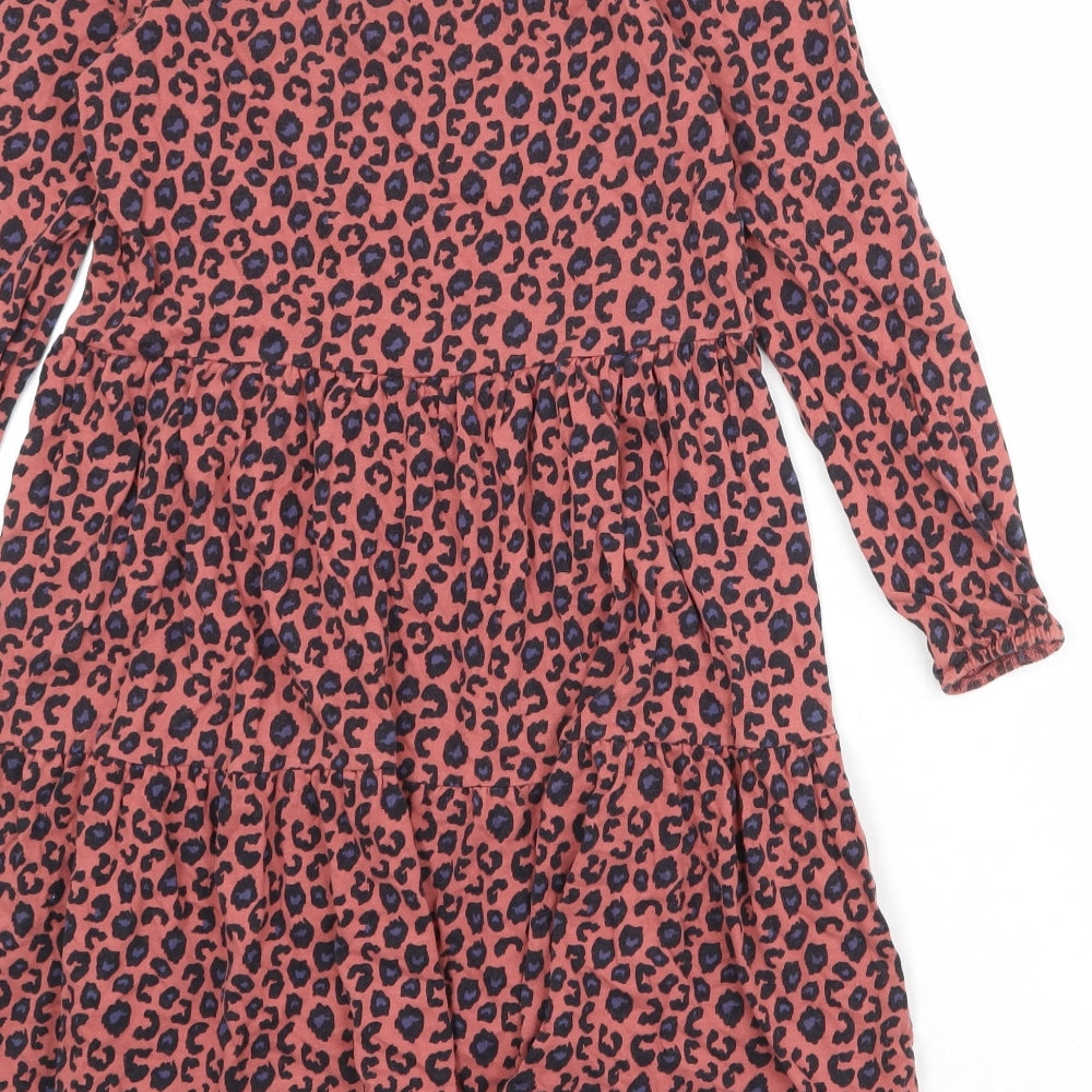 NEXT Girls Pink Animal Print 100% Cotton T-Shirt Dress Size 11 Years Round Neck Pullover - Leopard Print