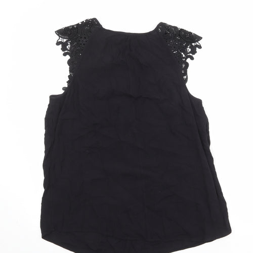 M&Co Womens Black Viscose Basic Blouse Size 12 Scoop Neck - Crocheted Lace Detail