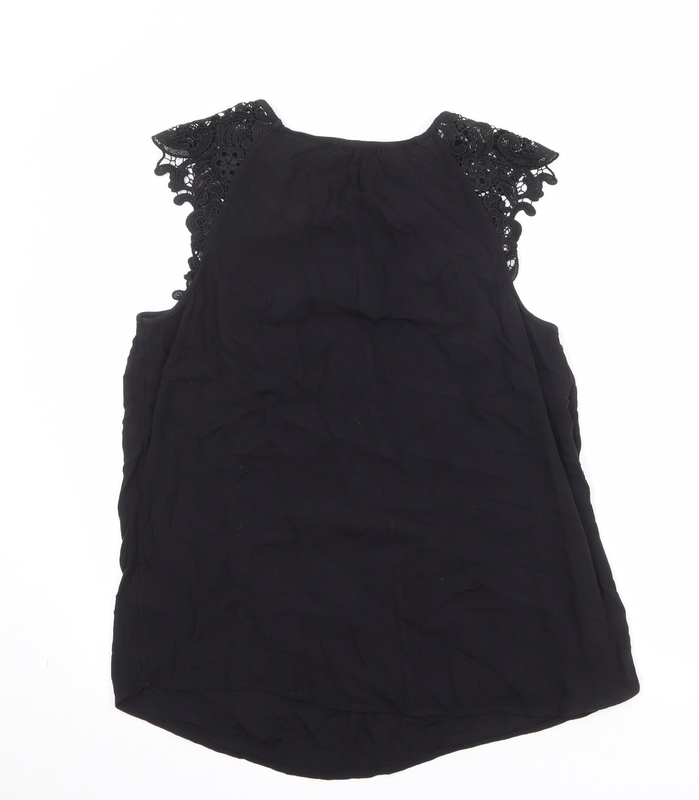 M&Co Womens Black Viscose Basic Blouse Size 12 Scoop Neck - Crocheted Lace Detail