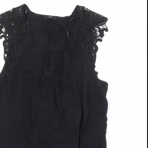 M&Co Womens Black Viscose Basic Blouse Size 12 Scoop Neck - Crocheted Lace Detail