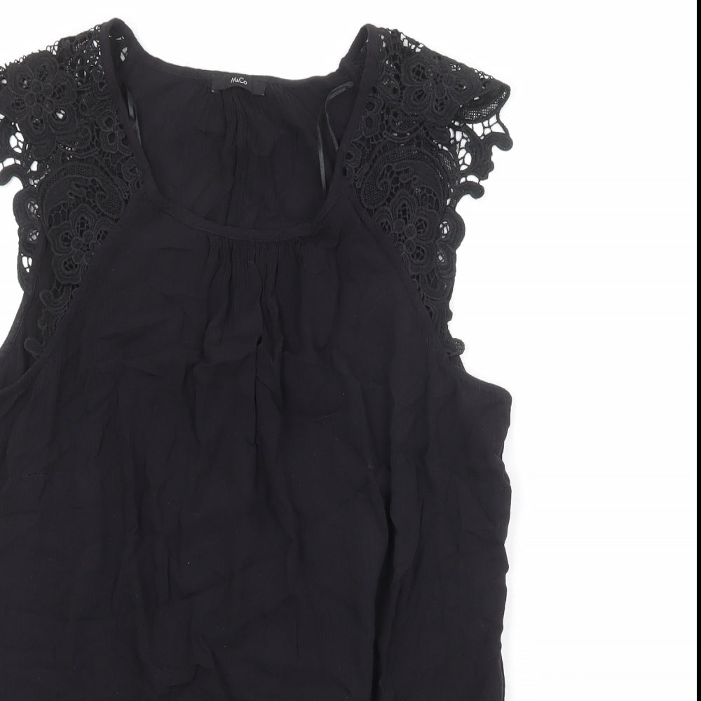 M&Co Womens Black Viscose Basic Blouse Size 12 Scoop Neck - Crocheted Lace Detail