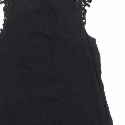 M&Co Womens Black Viscose Basic Blouse Size 12 Scoop Neck - Crocheted Lace Detail