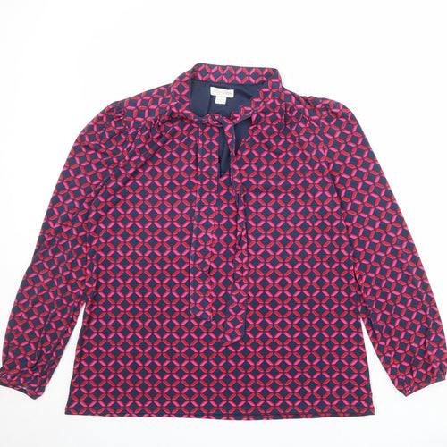 Monsoon Womens Multicoloured Geometric Polyester Basic Blouse Size 14 V-Neck - Tie Neck