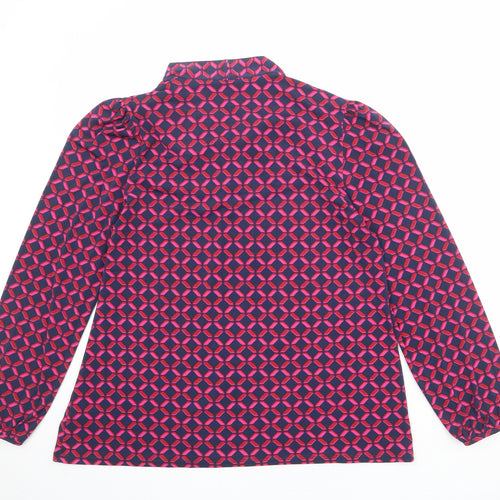Monsoon Womens Multicoloured Geometric Polyester Basic Blouse Size 14 V-Neck - Tie Neck