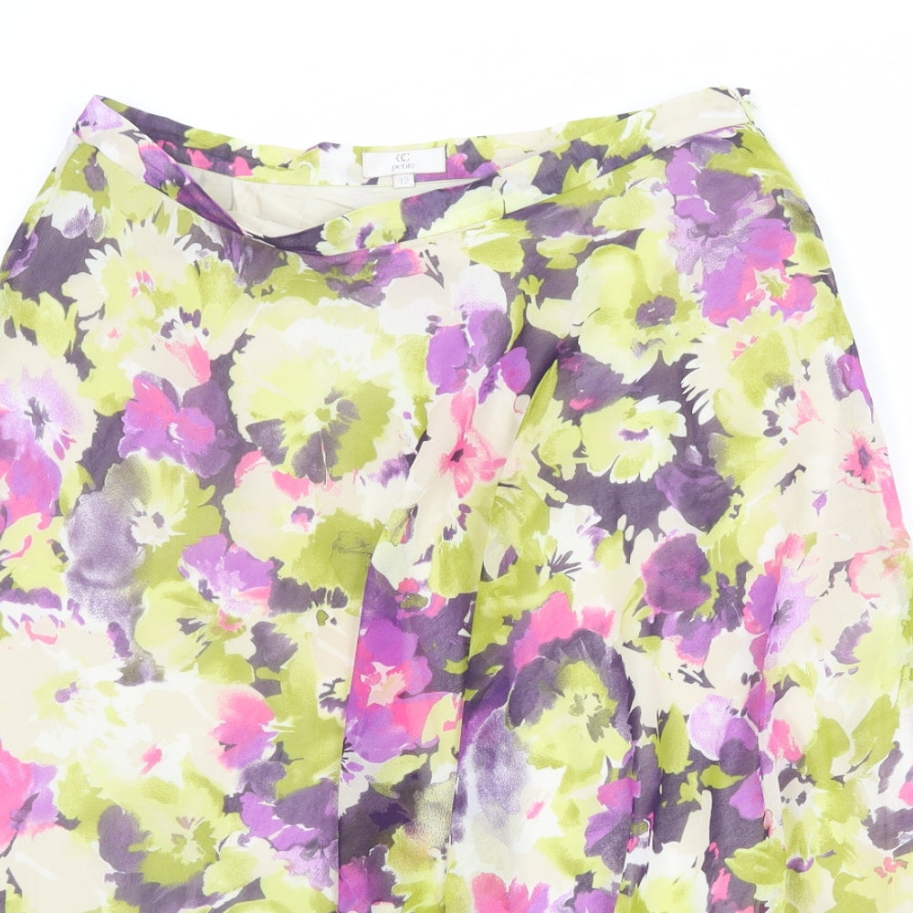 CC Womens Multicoloured Floral Polyester Swing Skirt Size 12 Zip