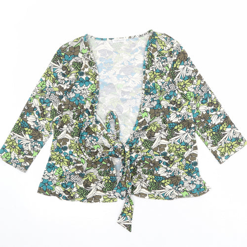 Topshop Womens Multicoloured Floral Viscose Basic Blouse Size 10 V-Neck - Tie Front