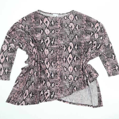 Blue Vanilla Womens Pink Animal Print Polyester Basic Blouse Size M Boat Neck - Asymmetric