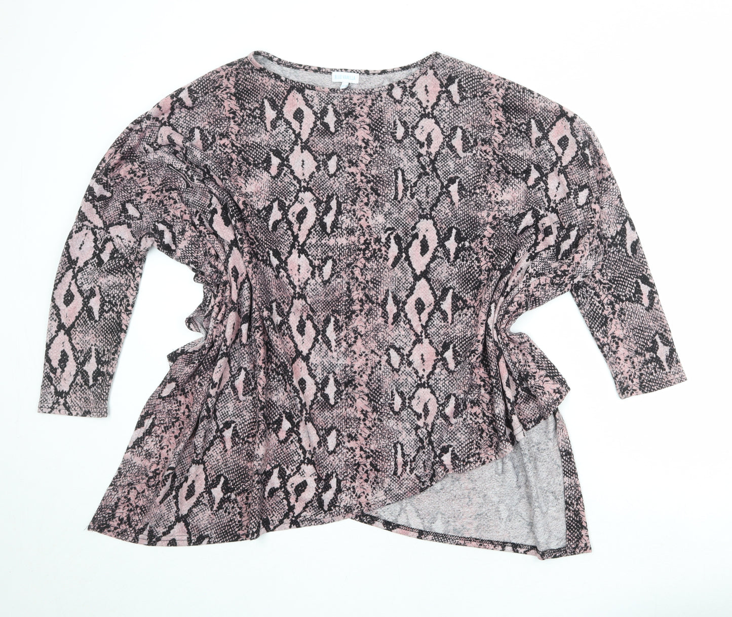 Blue Vanilla Womens Pink Animal Print Polyester Basic Blouse Size M Boat Neck - Asymmetric