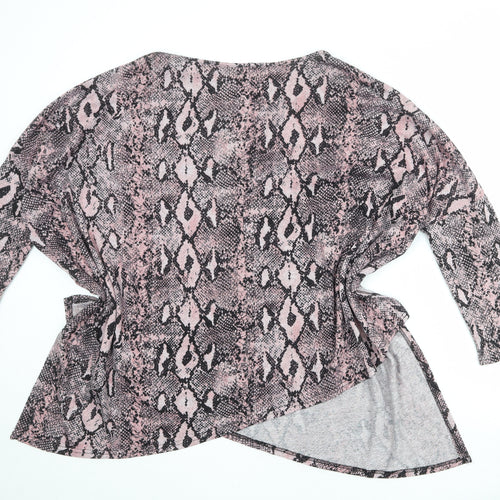 Blue Vanilla Womens Pink Animal Print Polyester Basic Blouse Size M Boat Neck - Asymmetric